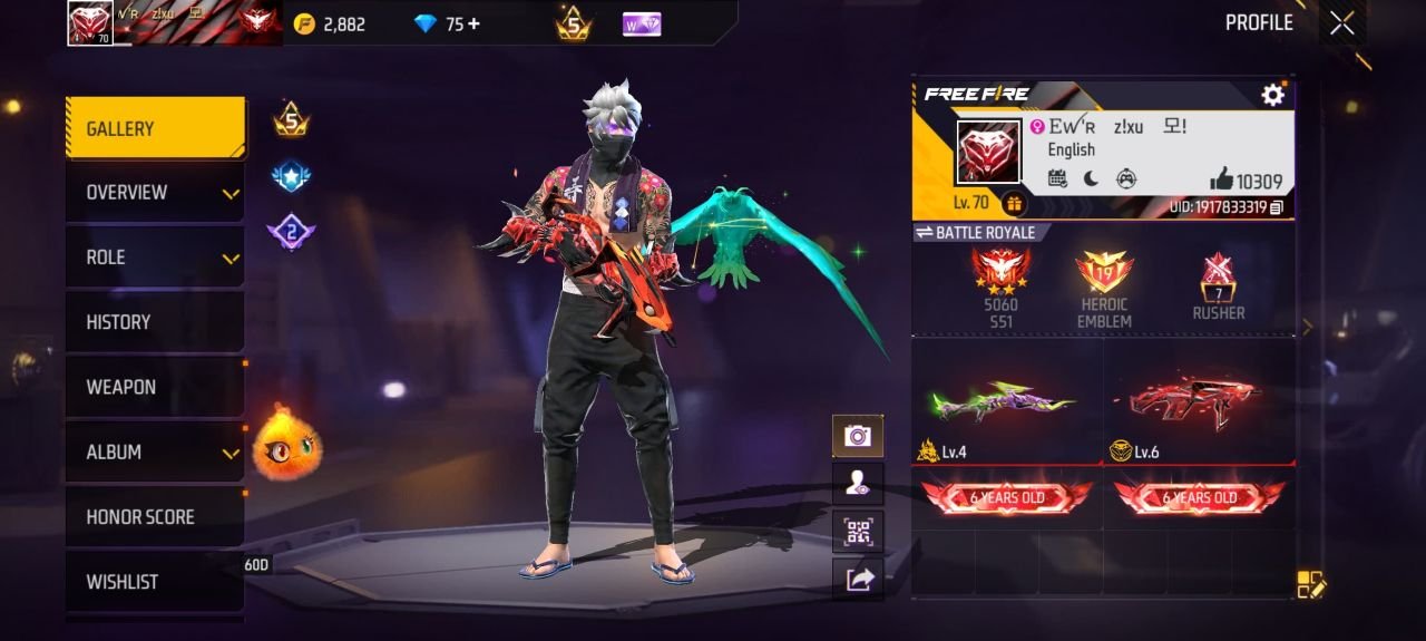 FF Account Lvl 70 | Prime 5 | 4 Artifact + 55 Mythic | 361 Weapons | 347 Collection | 10K Likes | 6 Years Old | BD Server Free Fire Account Bangladesh