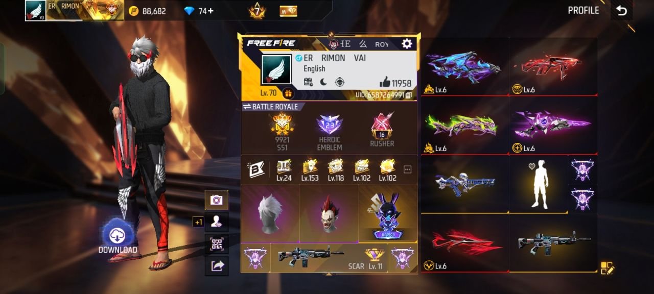 FF Account Lvl 70 | Prime 7 | 13 Artifact + 71 Mythic | 448 Weapons | 330 Collection | 12K Likes | BD Server Free Fire Account Bangladesh