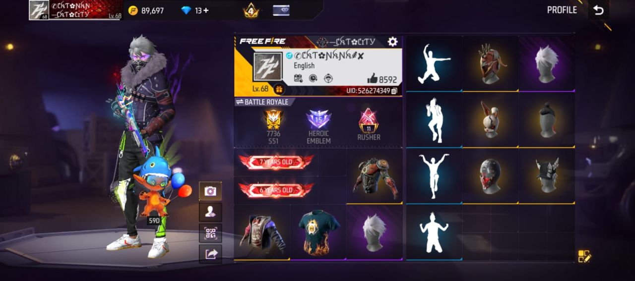 FF Account Lvl 68 | 7 Years Old | 5 Artifact + 33 Mythic | 317 Weapons | 342 Collection | 8.5K Likes | BD Server Sold FF ID