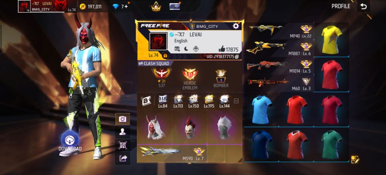 FF Account Lvl 74 | Prime 6 | 9 Artifact + 76 Mythic | 462 Weapons | 391 Collection | 17K Likes | BD Server Free Fire Account Bangladesh