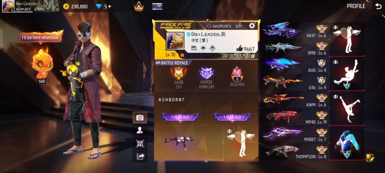 FF Account Lvl 70 | Prime 6 | 10 Artifact + 81 Mythic | 451 Weapons | 386 Collection | 9.6K Likes | 1 Year Old | BD Server Free Fire Account Bangladesh
