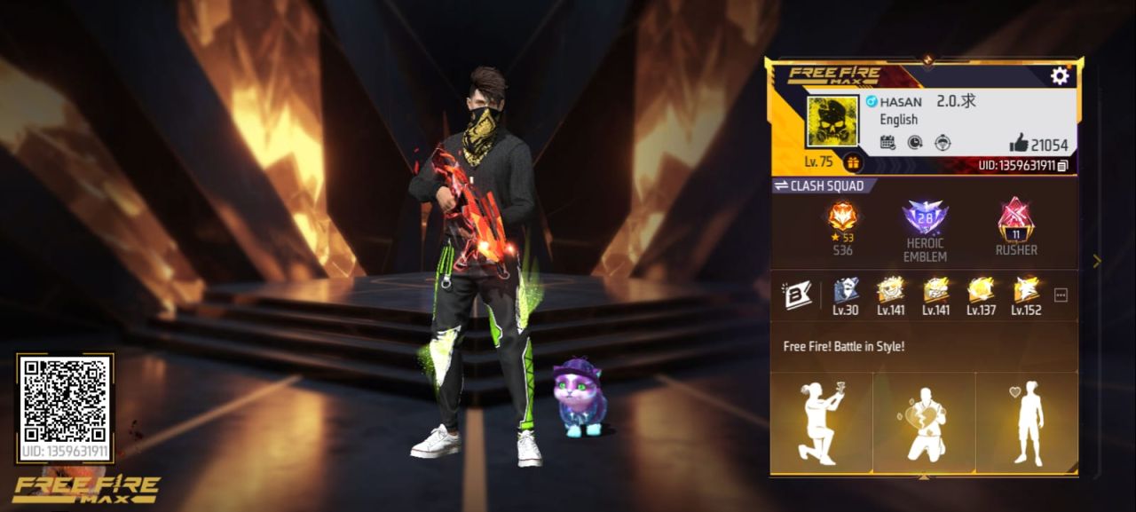 FF Account Lvl 75 | Prime 6 | 10 Artifact + 74 Mythic | 481 Weapons | 429 Collection | 21K Likes | One Punch Man + Strong Collabs | BD Server Free Fire Account Bangladesh