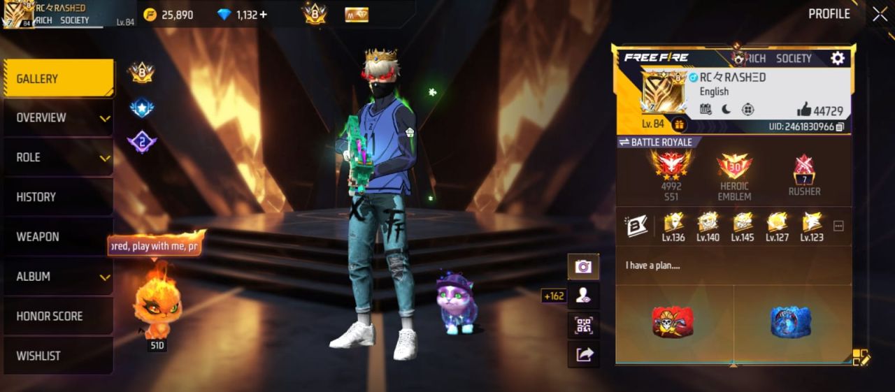 FF Account Lvl 84 | Prime 8 MAX | 16 Artifact + 104 Mythic | 601 Weapons | 577 Collection | 402 Vehicles | 44K Likes | BD Server Free Fire Account Bangladesh