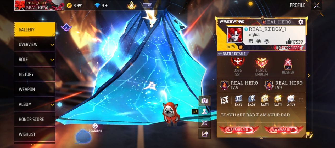 FF Account Lvl 75 | Prime 6 | 11 Artifact + 79 Mythic | 479 Weapons | 418 Collection | 17K Likes | 6 Years Old | BD Server Sold FF ID