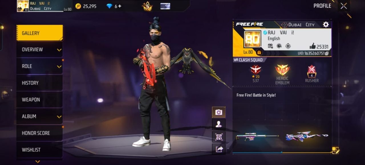 FF Account Lvl 80 | Prime 6 | 9 Artifact + 68 Mythic | 484 Weapons | 413 Collection | 25K Likes | Dubai Server Free Fire Account Bangladesh